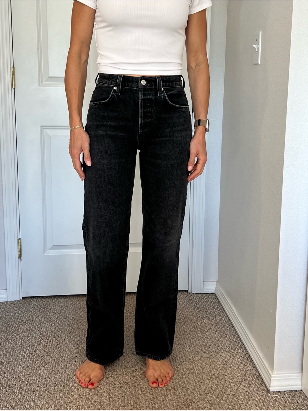 Citizens Of Humanity Annina Washed Black High-Rise Straight Leg Jeans